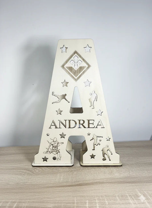 Lampada Lettera LED 3D Personalizzata - Luce Notturna in Legno